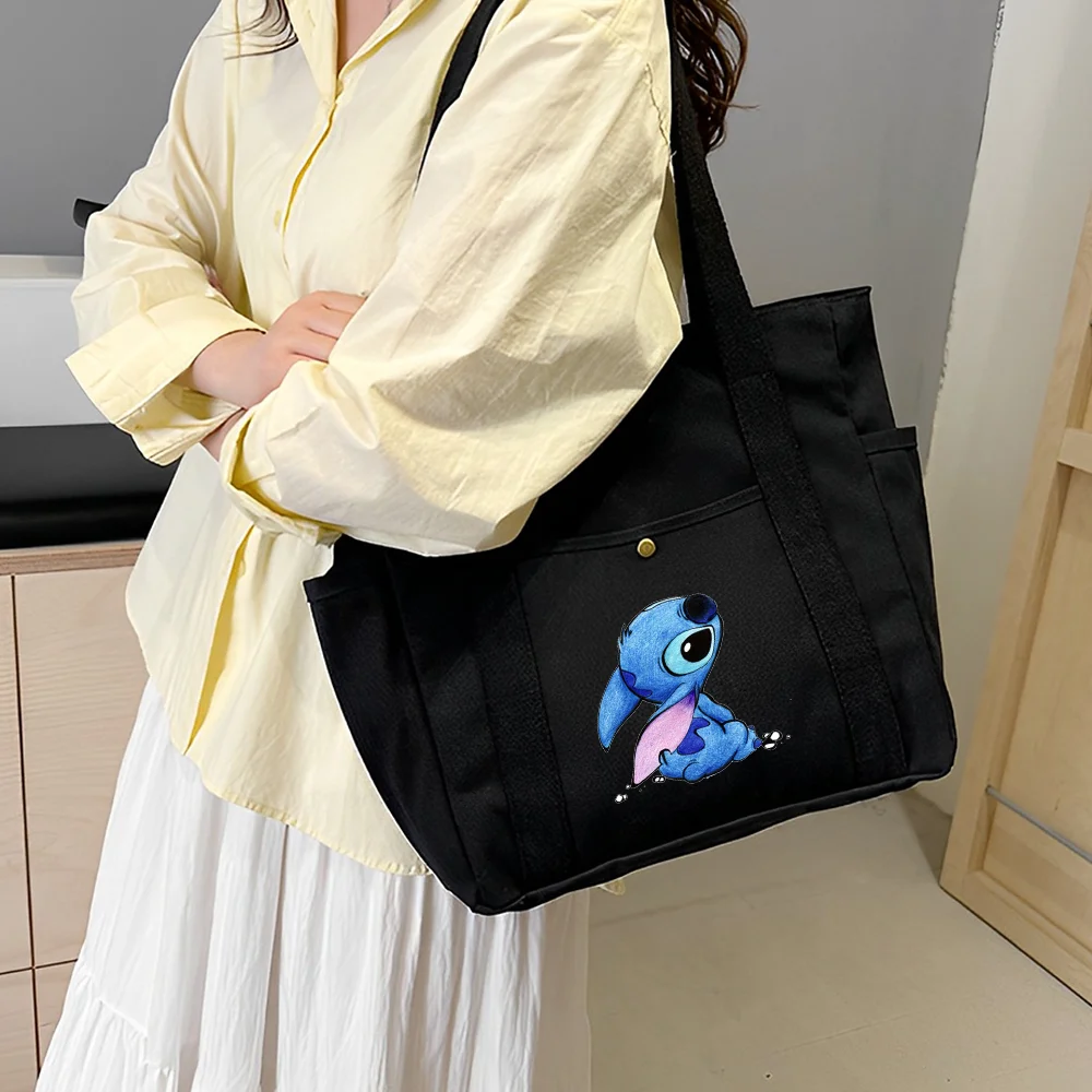 Lilo Stitch Canvas Women's Bag Outer Shopping Bag Tote Bags Pocket Zipper Shoulder Bag Student Handbag Work Commuting Book Bag