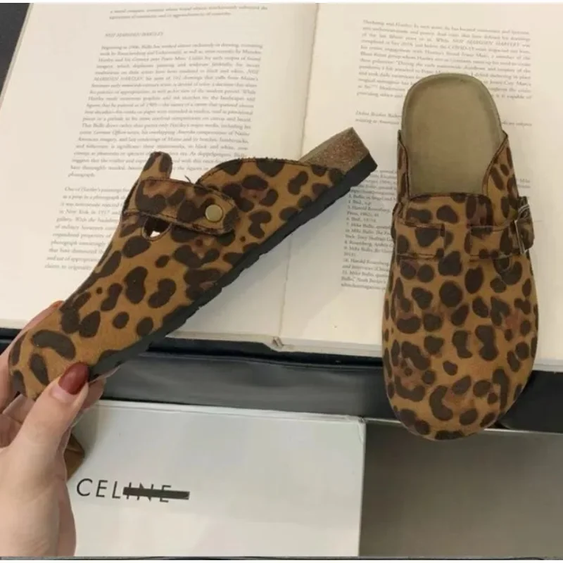 

New Classic Women's Closed Toe Cork Sandals Slippers Ladies Leopard Cork Slippers Camo Mule Clogs Shoes Flats Zapatos De Mujer