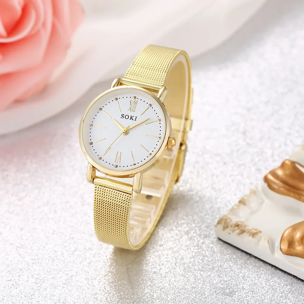 Reloj de cuarzo informal de lujo para Mujer, relojes de pulsera de acero inoxidable con malla metálica, dorado