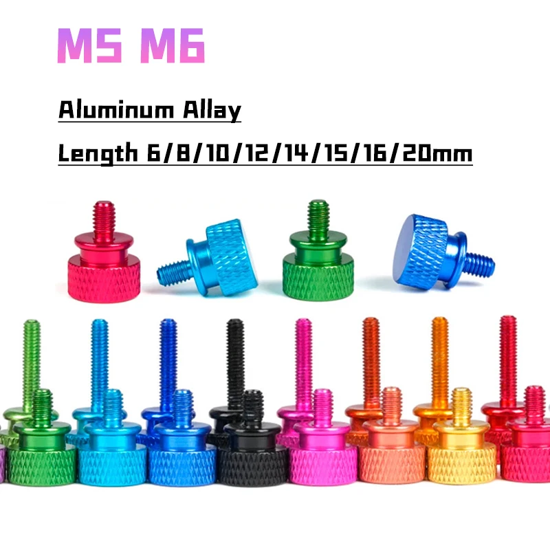2pcs M5 M6 Coloure Aluminium Anodised DIY Knurled Hand Thumb Screws Hand Grip Knob Bolts Length 6/8/10/12/14/15/16/20mm
