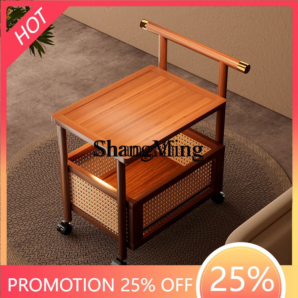 

FG Sofa Side Table Movable Living Room Side Cabinet Vintage Style Snack Trolley Bedside Storage Rack Coffee Table Small Table