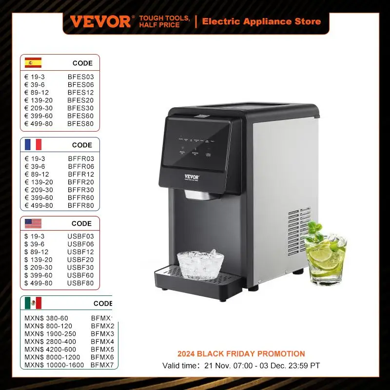 VEVOR Countertop Nugget Ice Maker Auto Self-Cleaning Portable Ice Maker with Water Filling Pipe Water Filter and Drainpipe