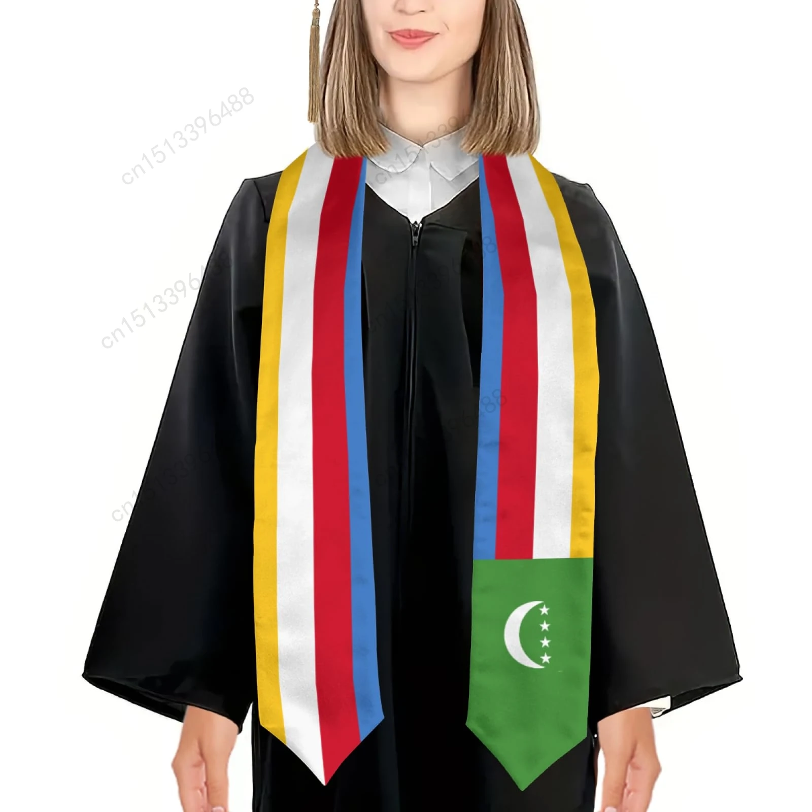 2025 Comoros Flag Graduation Stole Shawl Sash Honor For Study Aboard International Students