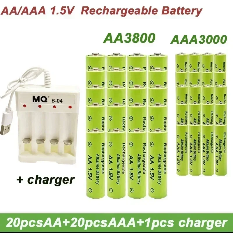 

1.5V rechargeable battery, AA3800+AAA3000mAh+NEW AA Charger, alkaline technology, for remote control, toys / computers, etc