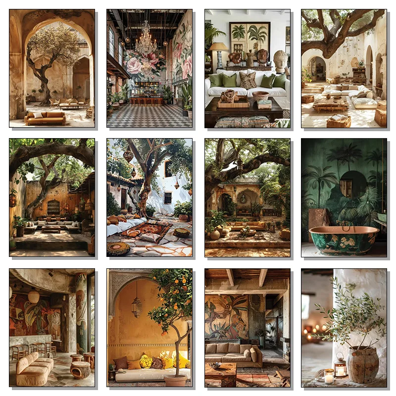 1pc frameless Canvas Painting Bohemian Urban Architecture Art Fashion Minimalism Nordic Retro Poster Canvas Paintings Wall Art P