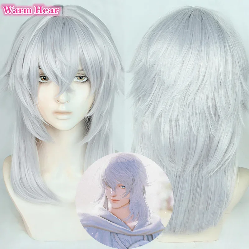 Themis cosplay wig ff14 cosplay Themis wig long Silver Grey FFXIV heat resistant synthetic hair Final Fantasy XIV wigs wig cap