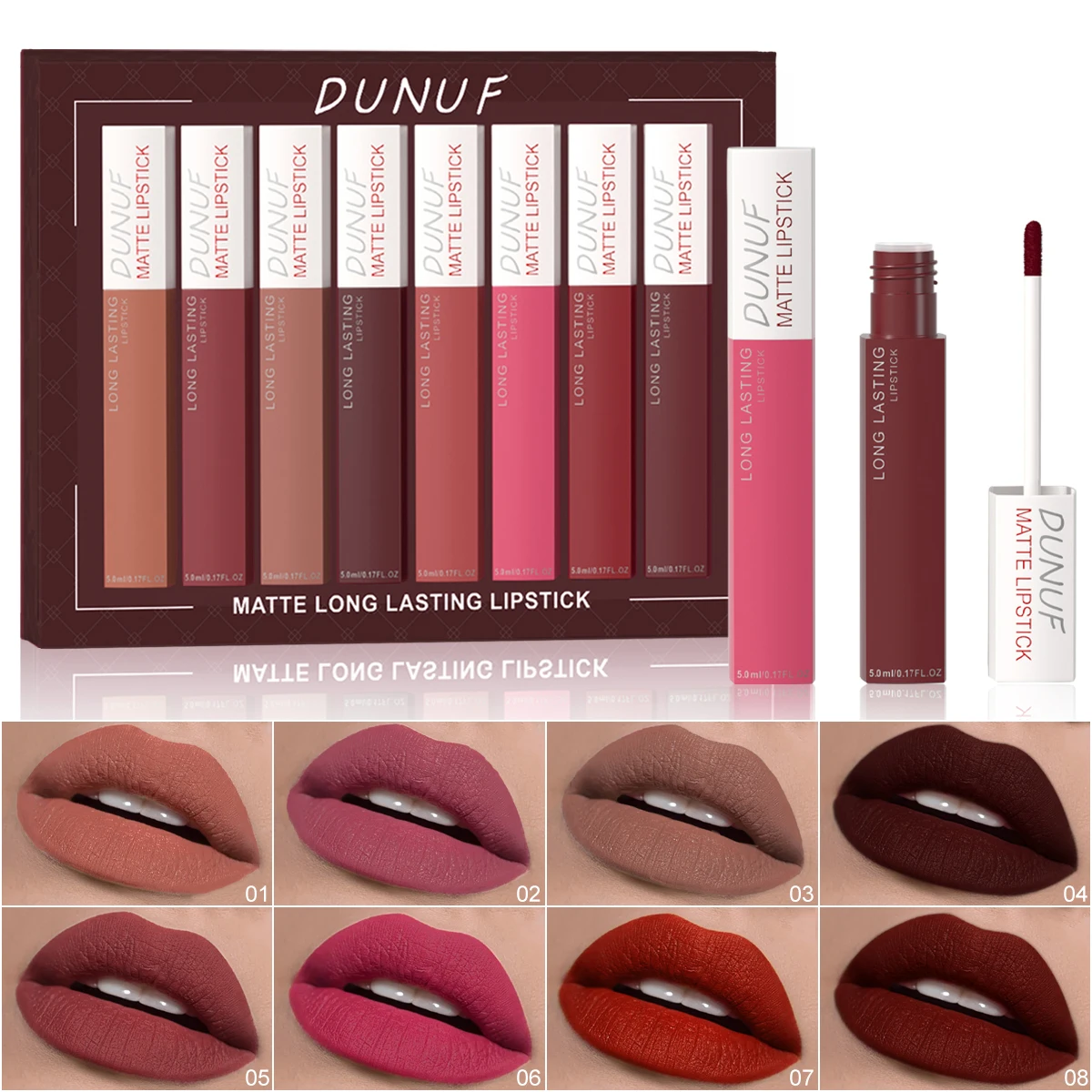 8 unids/set brillo de labios de terciopelo mate tonos desnudos de larga duración no se decolora impermeable a prueba de sudor ligero cómodo