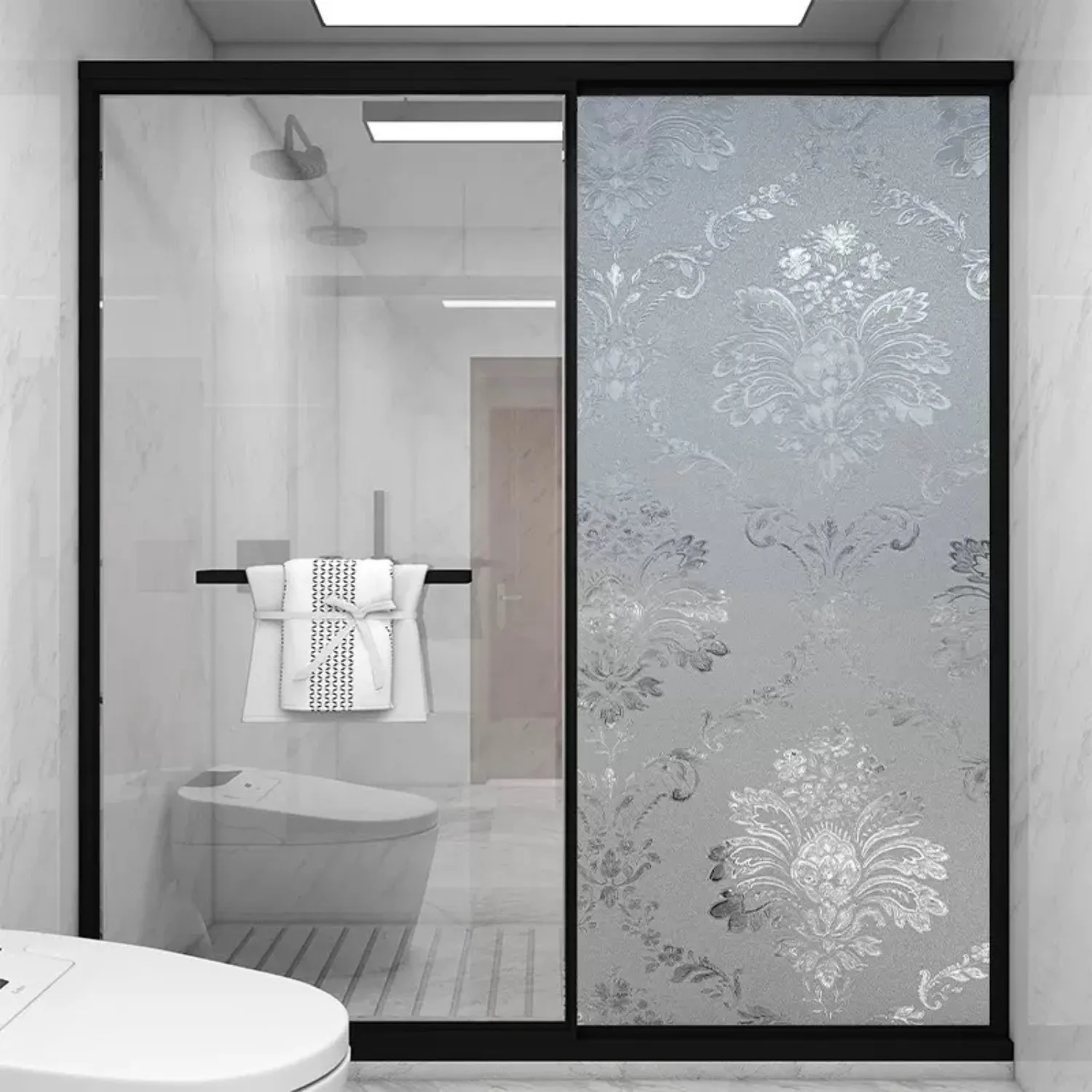 Frosted Privacy Window Film, Damascus Pattern, Non-Adhesive, Static Cling Glass Covering Window Stickers for Home Decoration