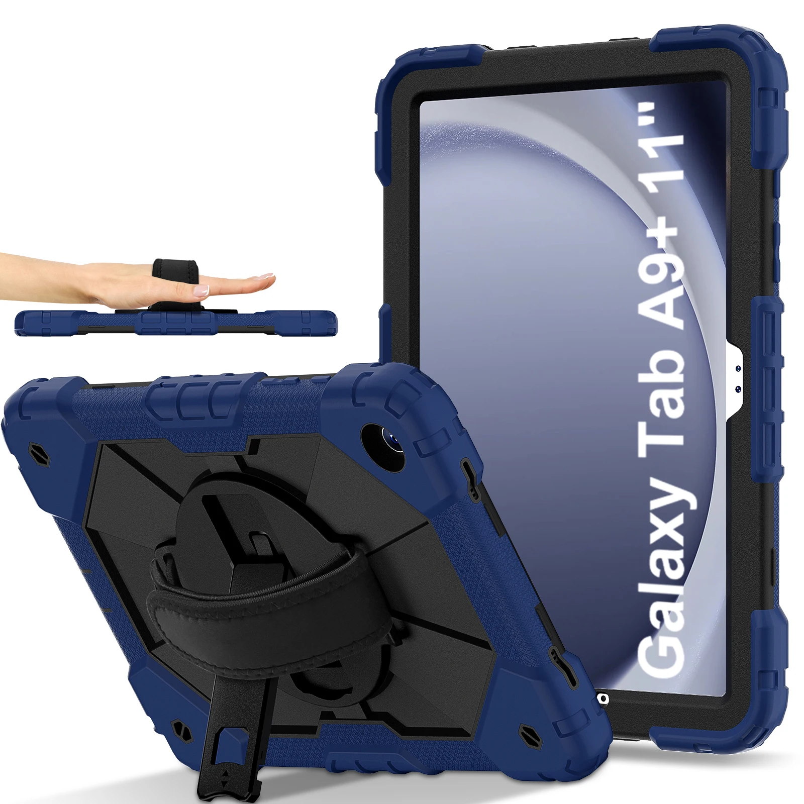 حافظة بحامل دوران 360 درجة لهاتف سامسونج تاب A9 بلس A9+ حافظة تابلت بمسند مقاوم للصدمات مع غطاء صلب بمقبض
