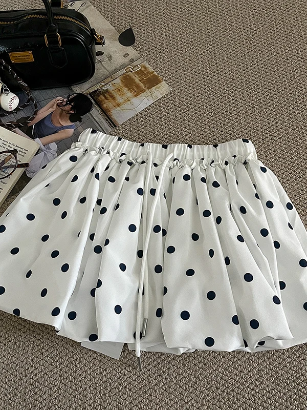 

Wedbleser 2025 Clothing Sweet Playful Contrasting Printed Short Style Playful Decoration Polka Dot Flower Bud Half Body Skirt