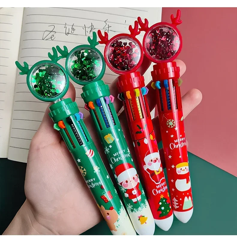 24/48pcs Cute Glitter Pen Set Cartoon 10-Colors Ballpoint Pen Suitable For Sending Gifts To Students Christmas Children'S Gift