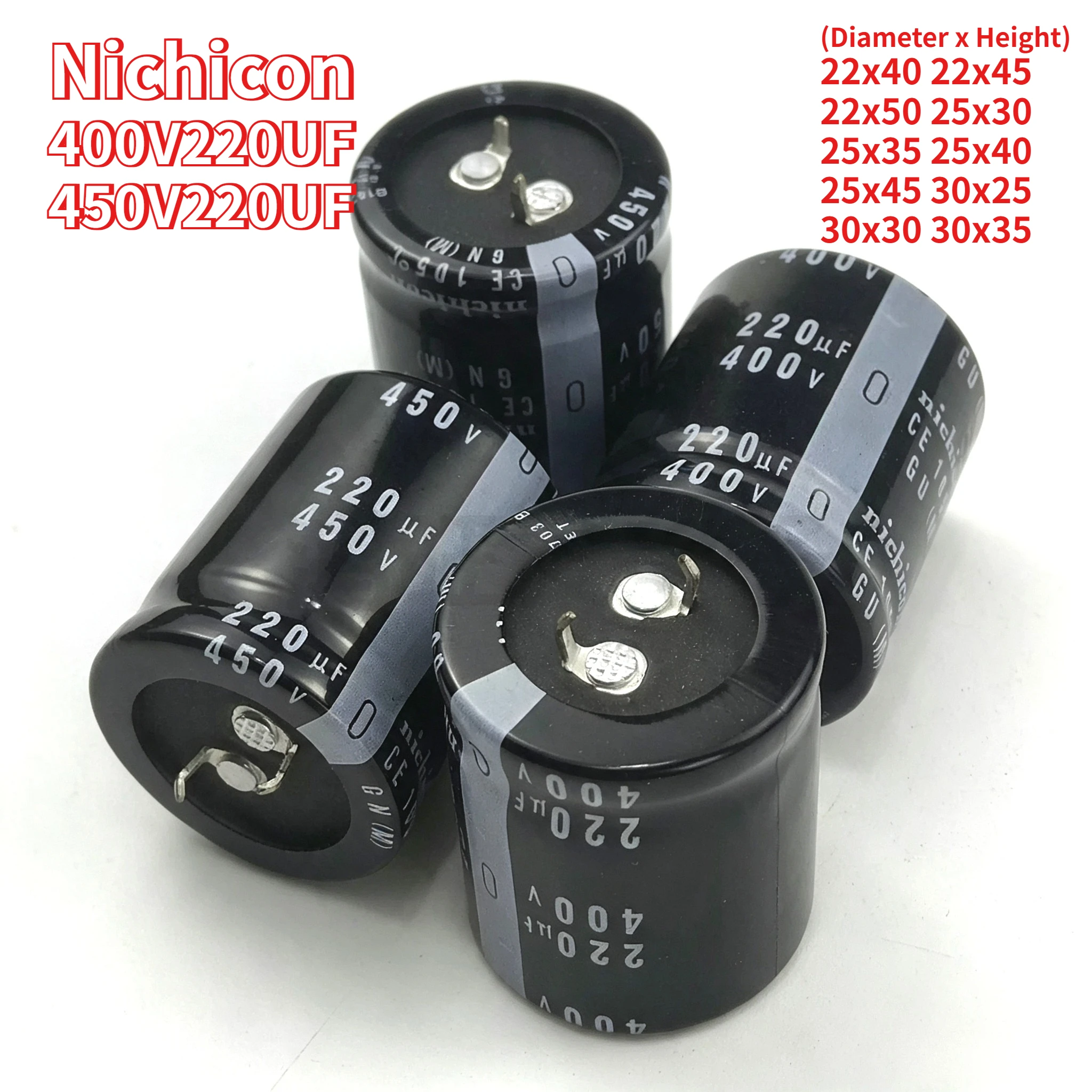 2pcs 400v220uf Aluminum Electrolytic capacitor 450V220UF nichicon 22x40 22x45 22x50 25x30 25x35 25x40 25x45 30x25 30x30 30x35