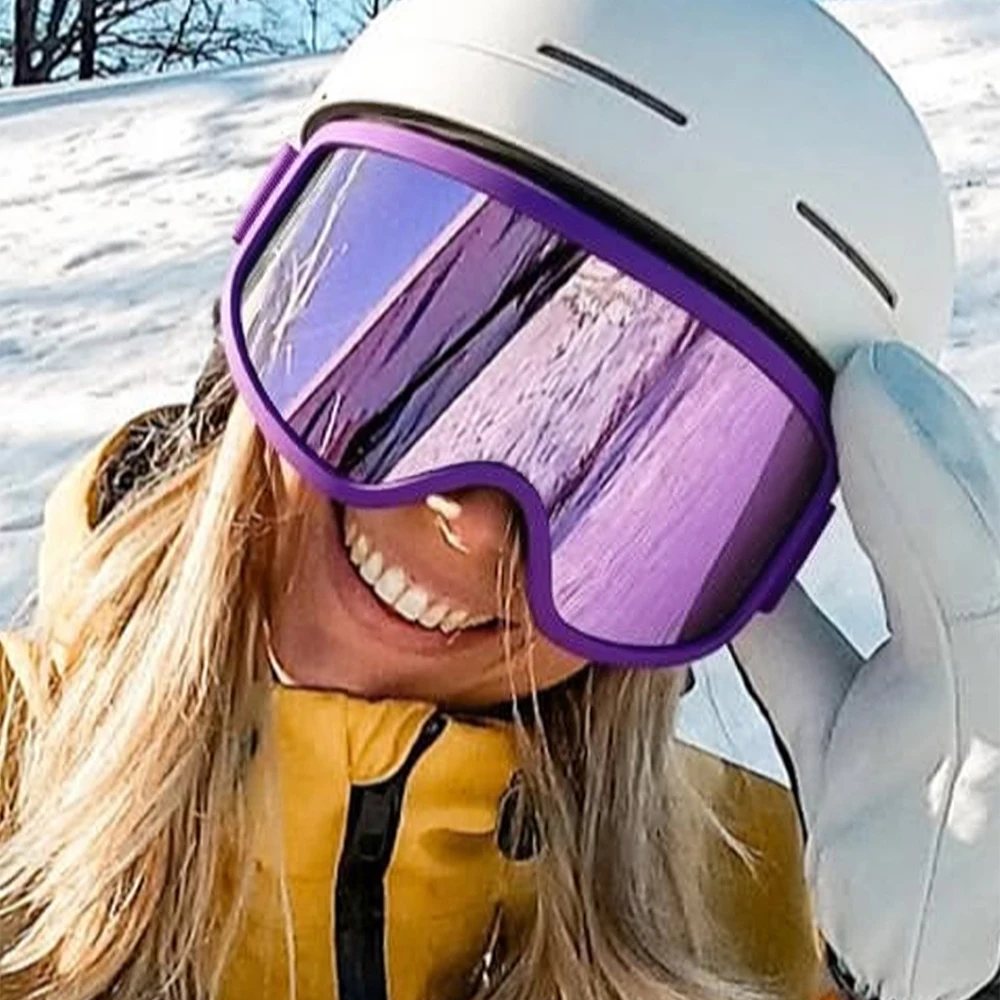 Große Skibrille mit farbigen Gläsern und stoßfesten, blendfreien Gläsern aus Schaumstoff für Outdoor-Sportarten, Snowboarden und Skifahren. – Detail 8