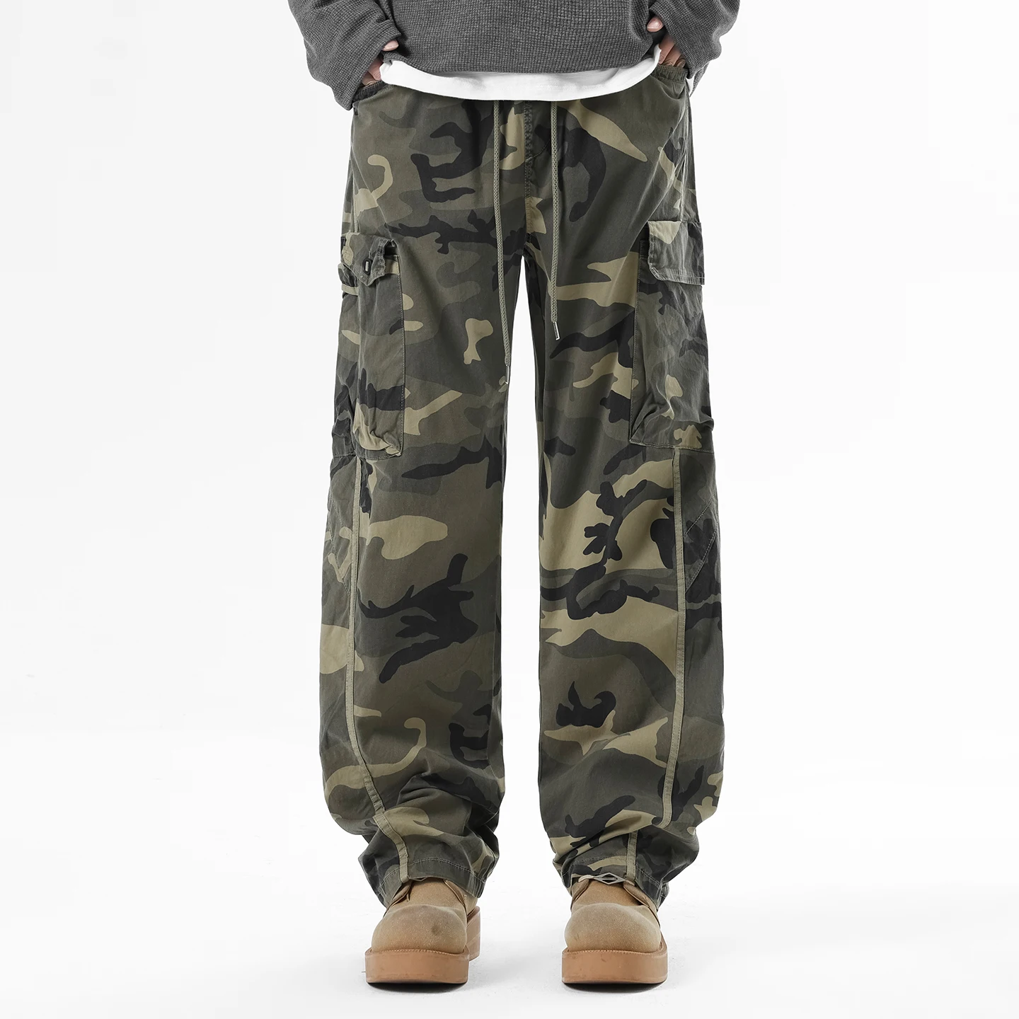 

Мужские камуфляжные брюки карго - 98% хлопок, дышащие и износостойкие, с множеством карманов, свободного кроя, влагоотводящие, повседневные