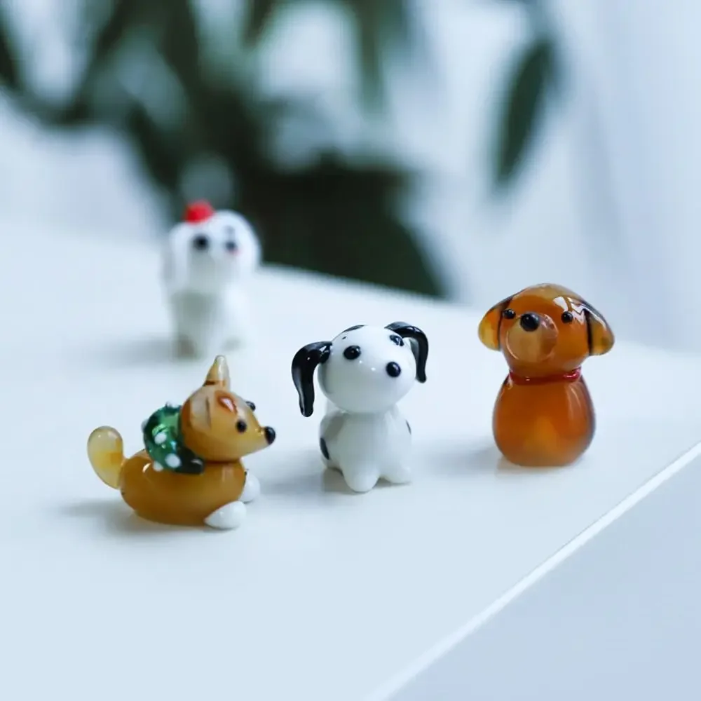 Mini Doggy Model Cute Cartoon Dog Glass Craft Ornaments Accessories Animal Statue Teddy Corgi Animal Statue Desktop Decoration