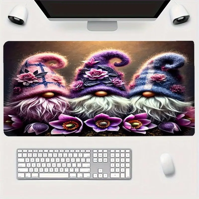 Brand Creative XL Mouse Pad Iron Art Desk Mat Purple Floral Gnome Non-Slip Durable Office Gaming Decoration