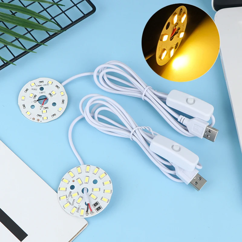 1Pc DC5V Dimmable 48/55MM LED  SMD5730 LED Lamp USB Dimmer 5W 10W Light Board White Warm Light With ON/OFF Swicth Cable