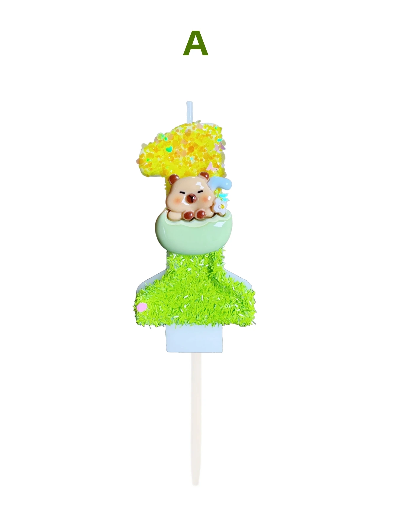 Yellow-Green Eggshell Kapibara Decorative Number Candles, Festive and Commemorative Candles