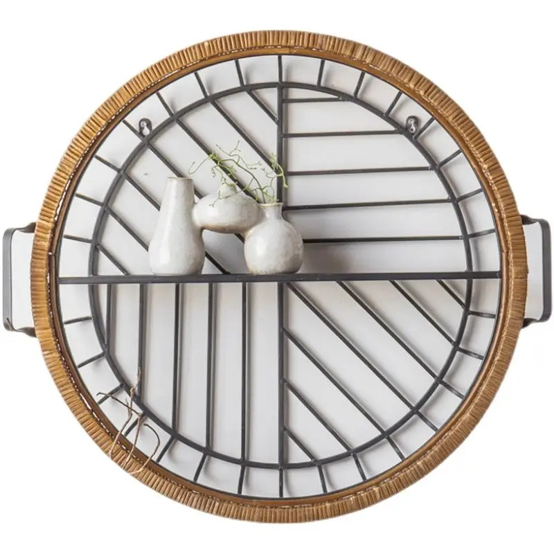 

Wrought iron wall rack rattan round wall hanging creative wall decoration
