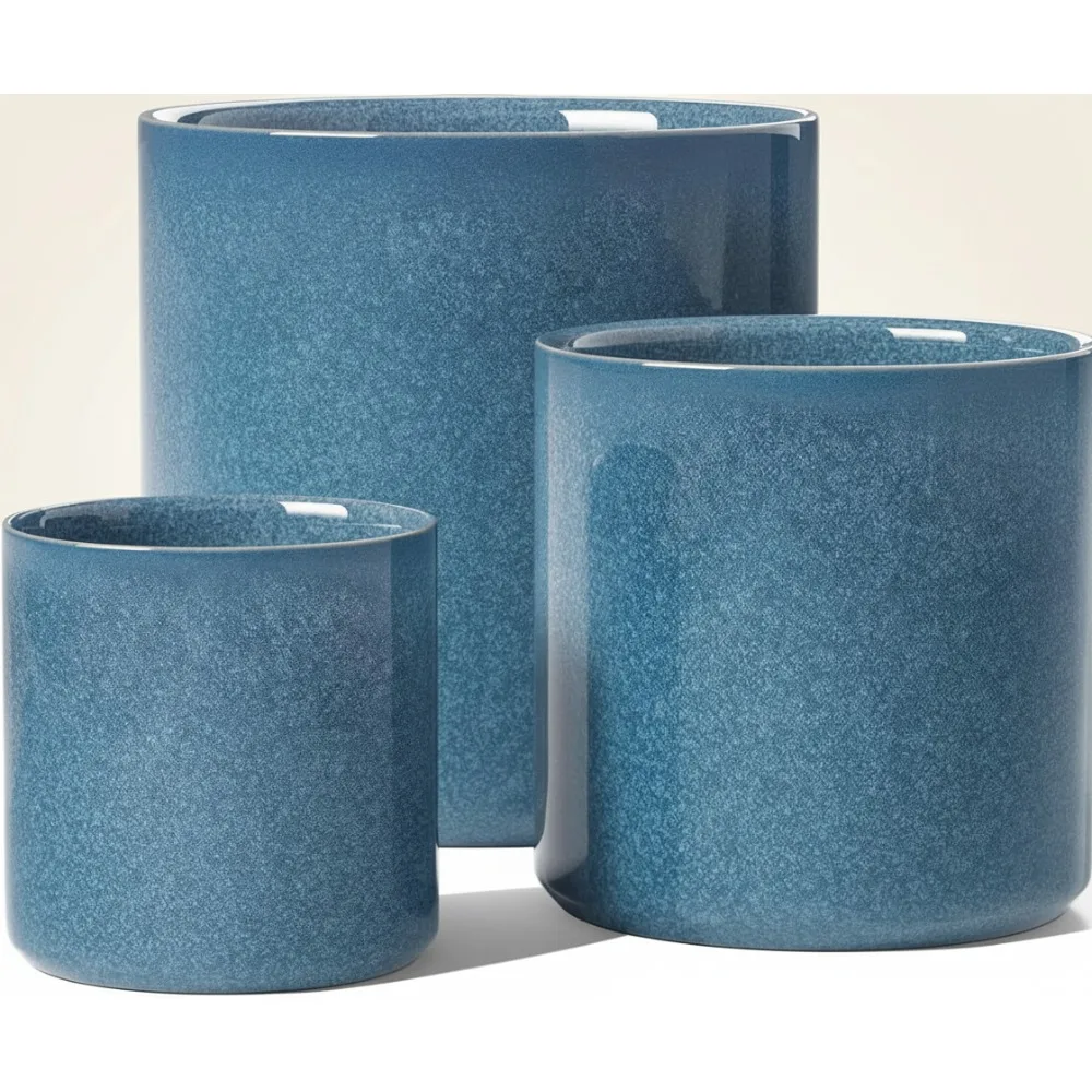 

Современные керамические горшки для растений, набор из 3 шт., комнатные цветочные горшки с дренажным отверстием, синяя реактивная глазурь для домашнего декора