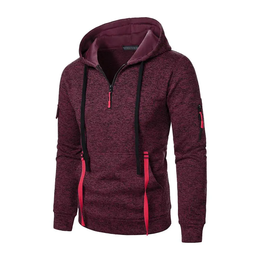 Mens Hoodies Sweatshirts Half Zipper Multi-Pocket Youth Sportswear Autumn Winter Casual Hoody Jersey