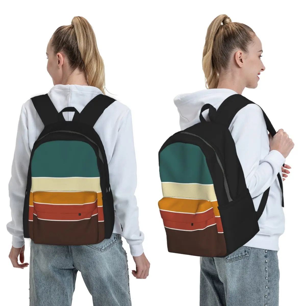Iconic 70s Nordic Vintage Retro Stripes In Fall Colors Backpack BookBag Kids School Bag Laptop Shoulder Bags for Men Women