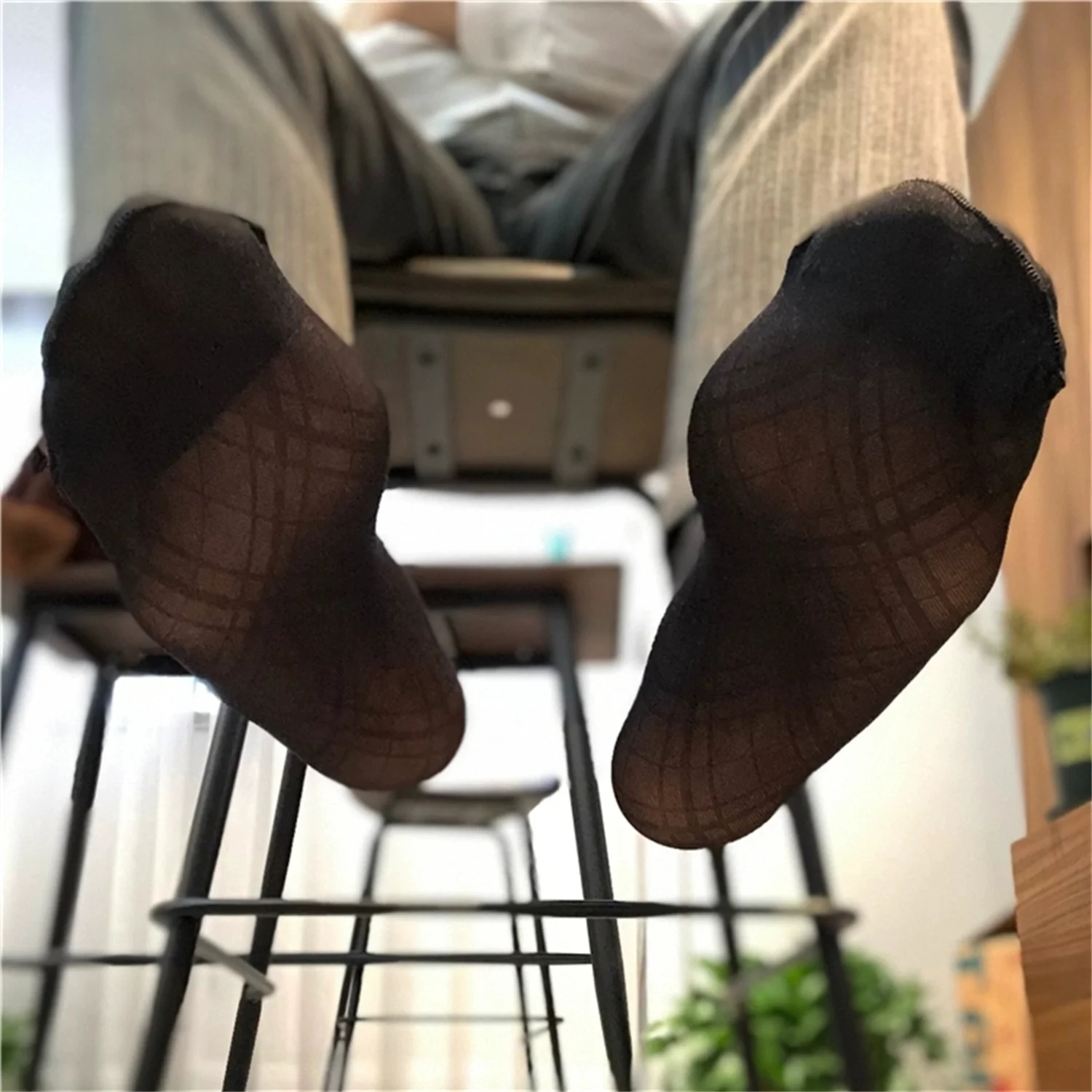 

Man's Thigh High Stocking Pantyhose Silicon Beads Anti-Slip Stocking Fine Dress Socks Short Socks Daily Diamond Jacquard Pattern