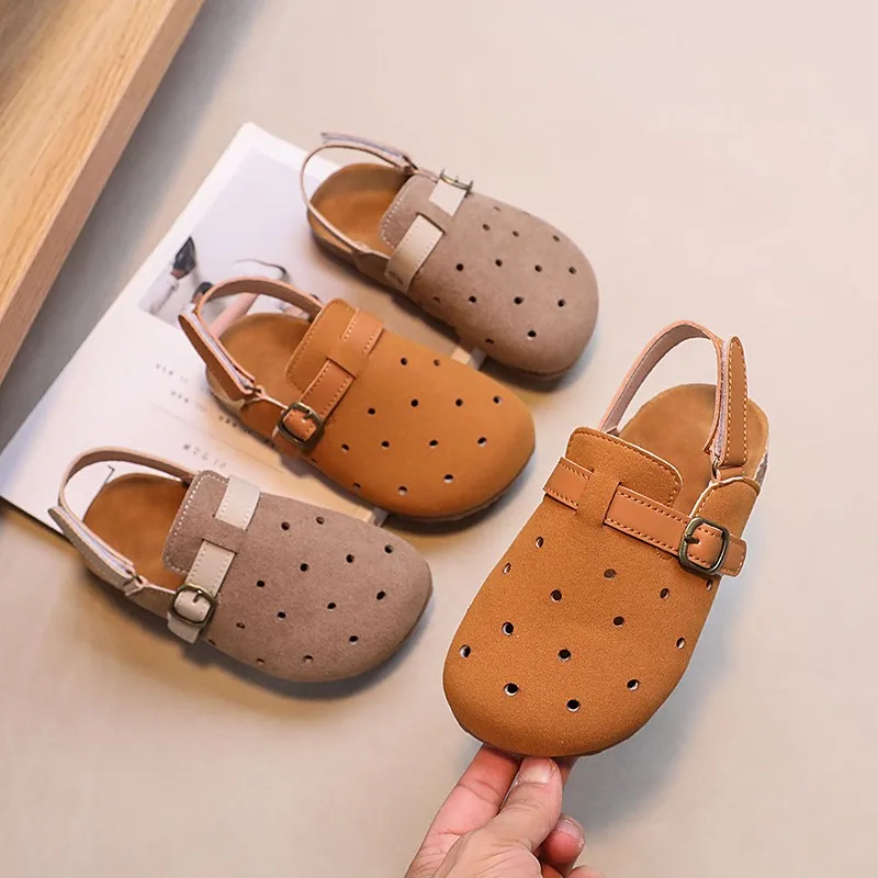 Summer Kids Soft Beach Sandals Children Suede PU Leather Retro Printed Casual Shoes Toddlers Baotou Flat Sandals First Walkers