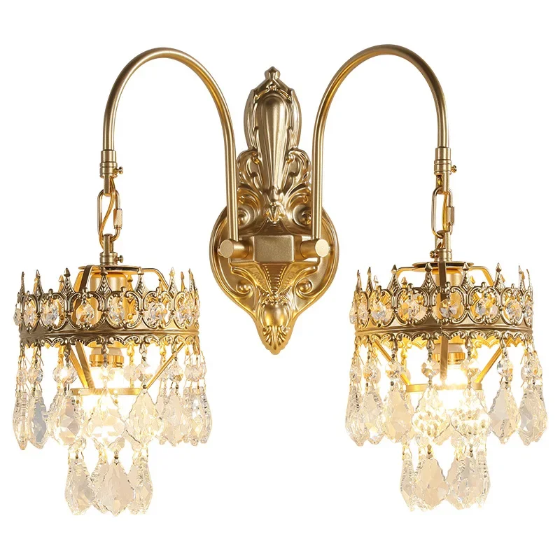 

French classical villa bedside wall lamp court style American crystal bedroom study aisle stairs retro homestay lamp