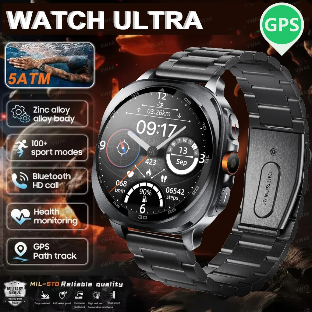 Новинка 2025 года U8 Ultra Military Grade Смарт-часы IP69 Водонепроницаемые GPS Bluetooth Вызов AMOLED HD Мужские спортивные умные часы Фонарик