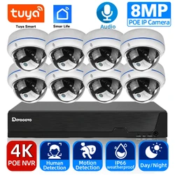 Tuya 8CH POE NVR Kit 4K POE IP Security Camera Audio Record Indoor Outdoor Dome Waterproof Video Surveillance Set Smart Life 4CH