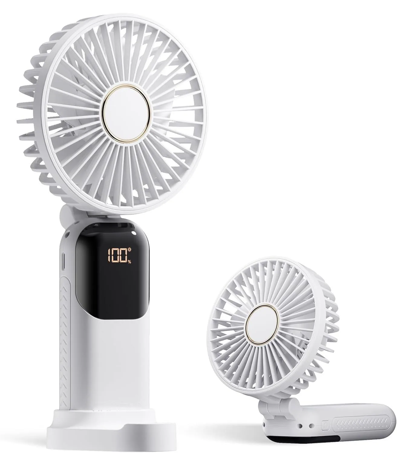 Portable Fan 4200mAh Battery Operated Fan 5 Speeds Digital Display Women's Makeup Fan with Base 180° Foldable For Outdoor Indoor