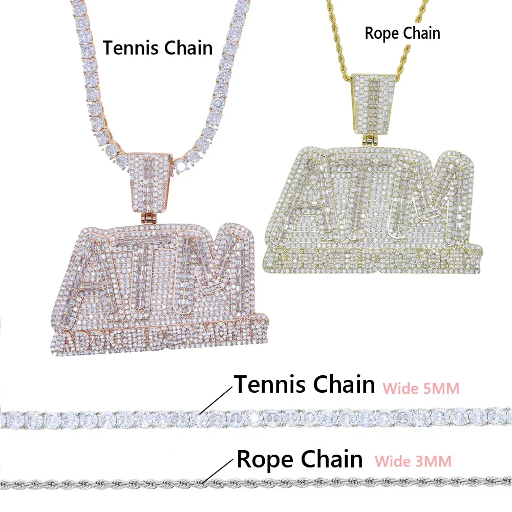 رسائل ATM مدمنة على المال قلادة مثلج خارج بلينغ 5A مكعب زركونيا تشيكوسلوفاكيا للرجال الصبي الهيب هوب روك الشرير ATM قلادة #6