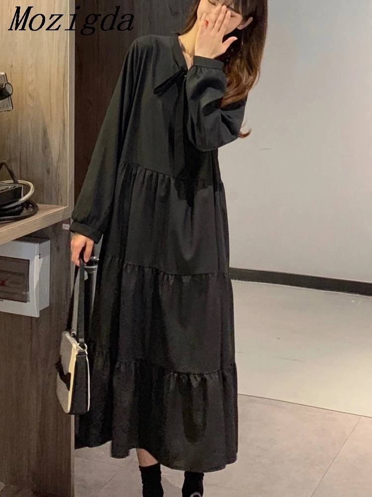 Spring Plus Size Preppy Dress Women Tummy-Control A-Line Midi With Youthful Collar Perfect Matching Best Friend Outfit