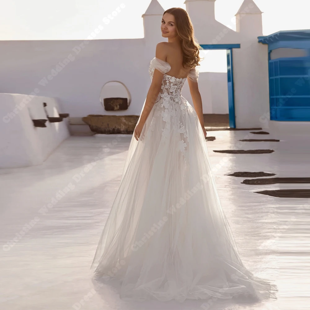 قبالة الكتف ألف خط فساتين الزفاف للنساء الساحرة الدانتيل زين زي العرائس التطهير طول Vestidos Para Mujer مخصص