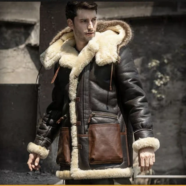 Winter Men Original Fur Coat Mid length Thickened Sheepskin Leather Coat Bomber Hooded Wool Lining Warm Snow Men s Clothing AliExpress