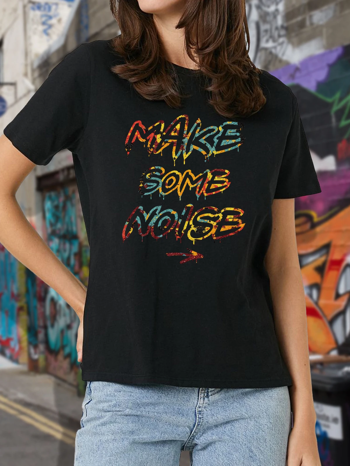 

Breathable Comfortable Short Sleeve Fashion Personality Tops Loose Sports Casual T Shirt Female Simple Letter Printing Print