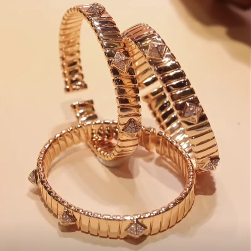 

Cameo Geometric Design Bracelet 925 Silver Synthetic Zircon Champagne Gold White Diamond Light Luxury Fashion Bangle Opening