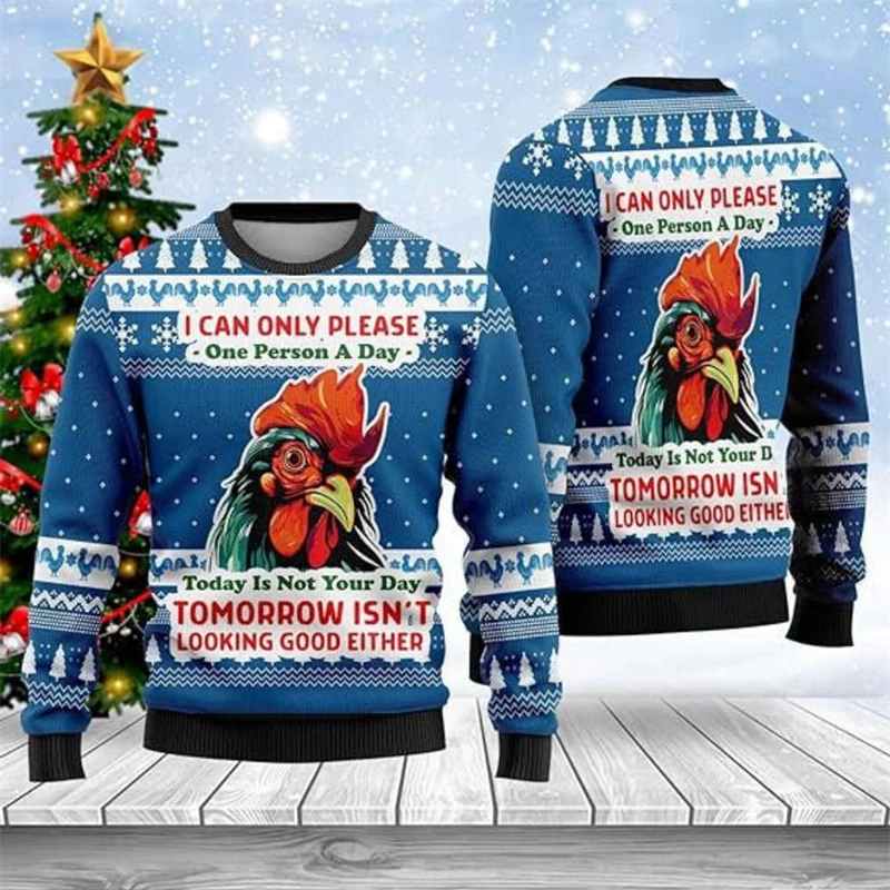 Funny Chicken Ugly Sweatshirt Men's Fashion Clothing Xmas Long Sleeve Sweater 3D Printed Rooster Festival Trend Casual Hoodie