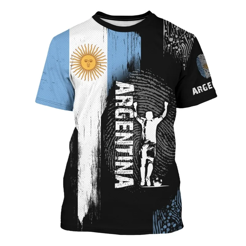 National Argentina Soccer Teams Flag 3D Printed T Shirt Men 3 Stars Sun Of May Patriotic Sports Jerseys Style Short Sleeve Tops