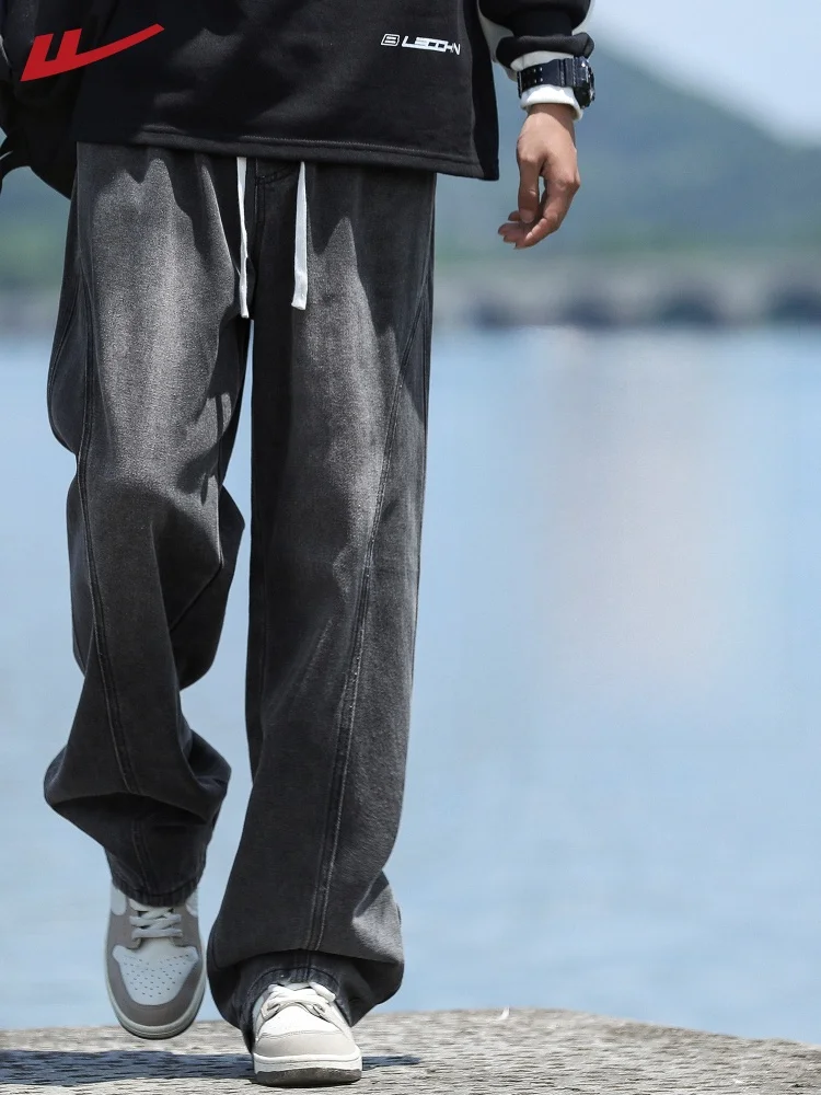 

Мужские джинсы Warrior прямого кроя, летние, тонкие, в американском ретро-стиле, свободные, широкие, повседневные, длинные брюки из дышащей смесовой ткани (хлопок)