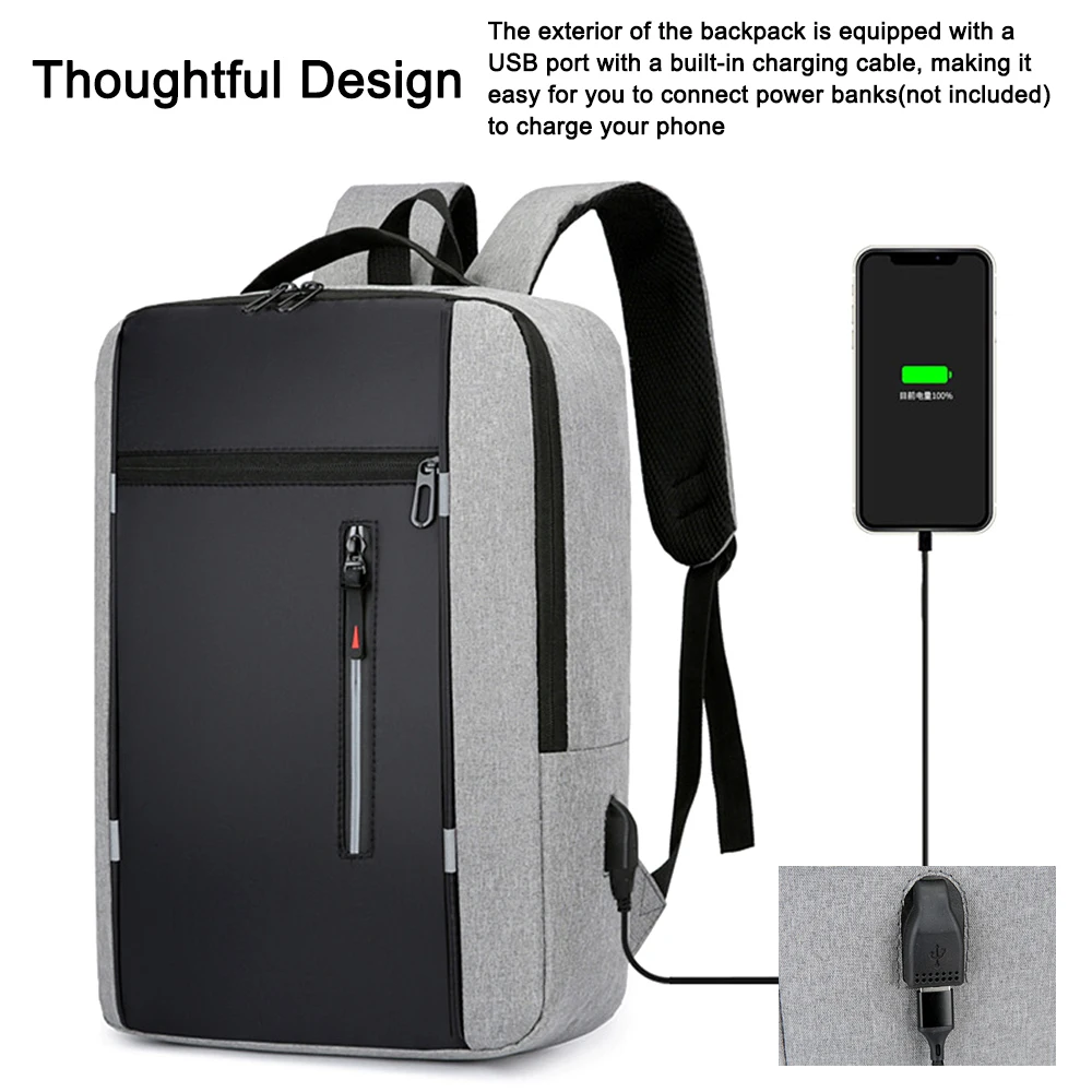 Portable Backpack Camping Travel Bag Business Daypack with USB Charging Port Fit 15.6 Inch Laptops for Men Women