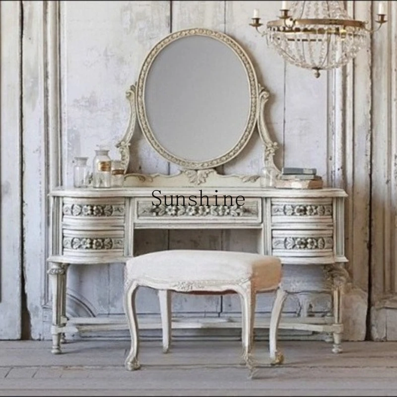 

American rural retro old solid wood simple pastoral dressing table studio table