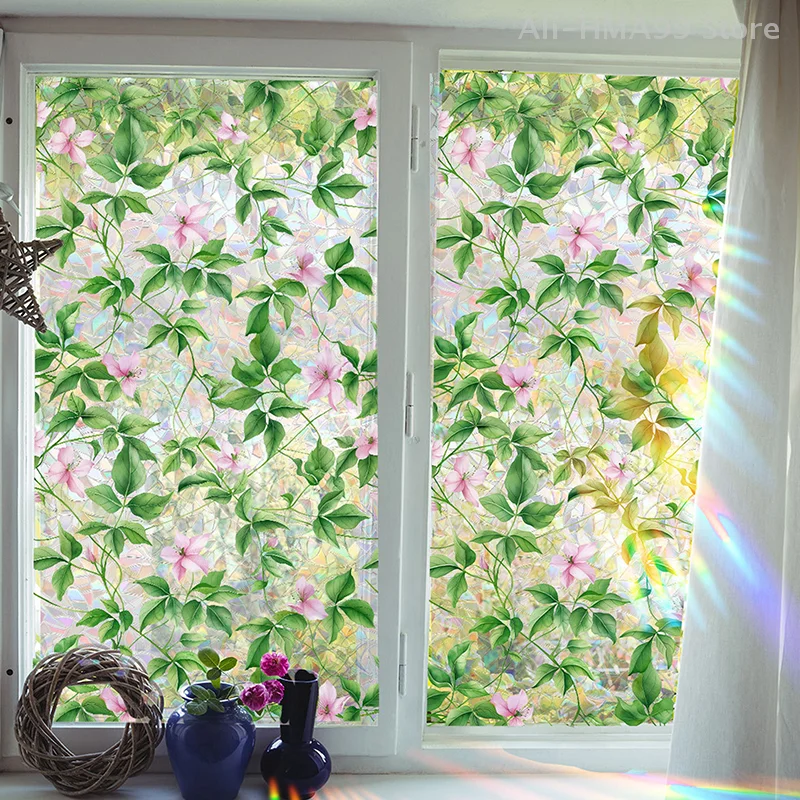 Sun Glare Electrostatic Glass Sticker Fresh Retro Flower Vine Window Sticker Decorative Double-sided Visual Stickers