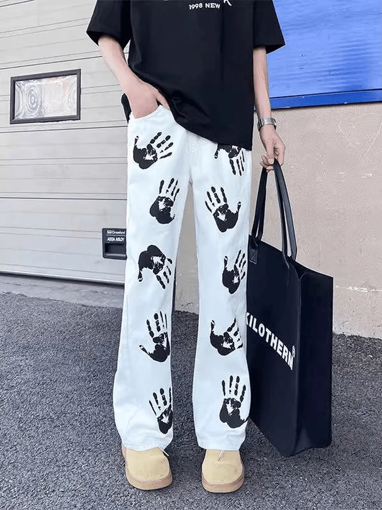 

Белые джинсовые джинсы American Sle, мужские расклешенные брюки в стиле хип-хоп, прямые длинные брюки Cleanfit High Street, молодежная летняя одежда