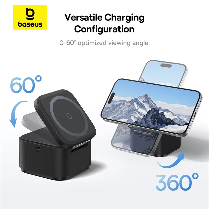 Baseus 2 in 1 Cube Magnetic Wireless Charger Macsafe Portable Fast Charging With Retractable Cable For iPhone 15 14 Pro Airpods