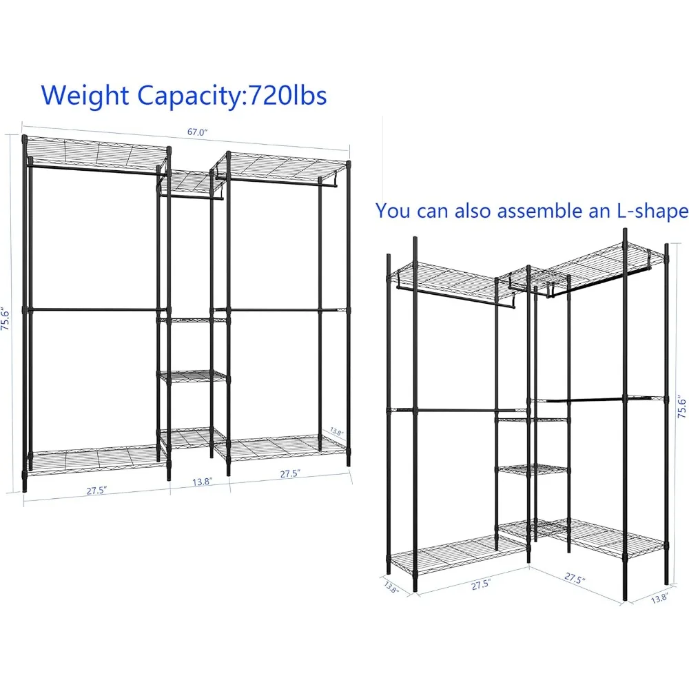 Heavy Duty Clothes Rack for Hanging Clothes, Metal Garment Rack，Large Capacity Portable Clothing Rack，Freestanding Open Wardrobe