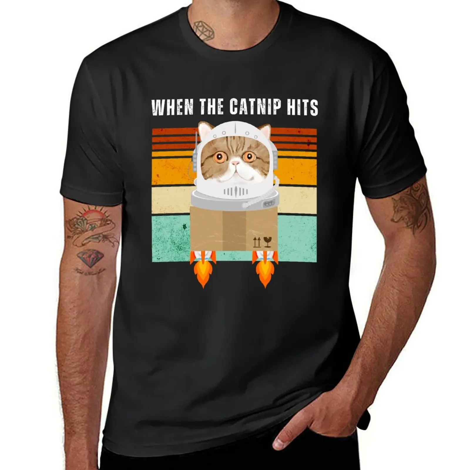 Blast Off! When the catnip hits. T-Shirt heavyweights cute clothes mens cotton t shirts