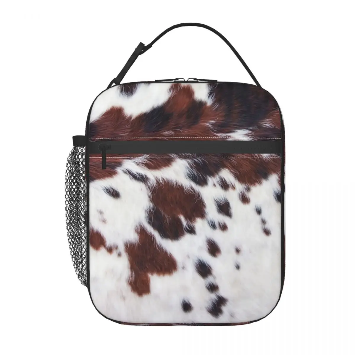 Cowhide Animal Skin Print Insulated Lunch Bag for Camping Travel Reddish Brown Portable Cooler Thermal Bento Box Women Kids