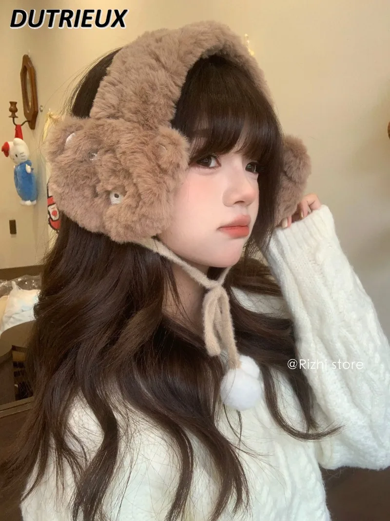 

Japanese Original Sweet Girls Versatile Plush Earmuffs Warm Ear Covers Cute Simple Winter Cold Lace-up Ear Muffs Accessories